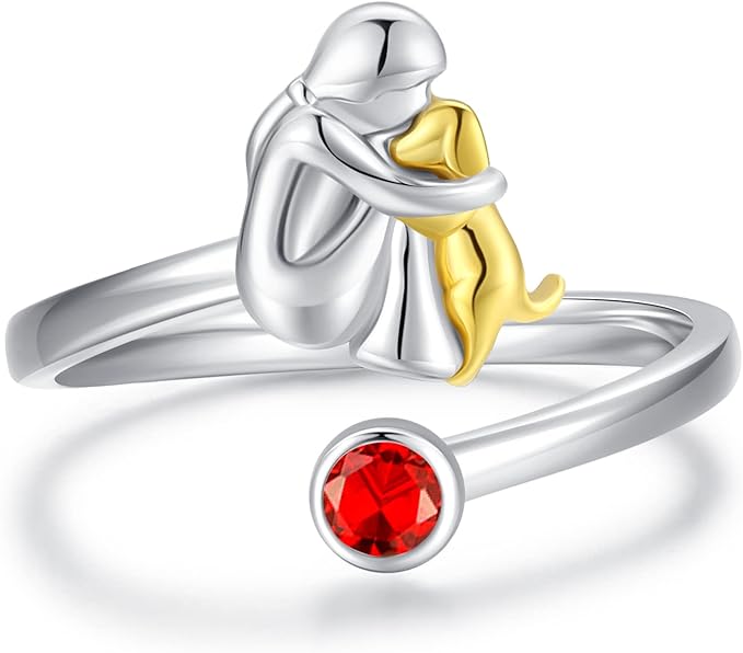 Justerbar hundering med pigefigur lavet af sølv