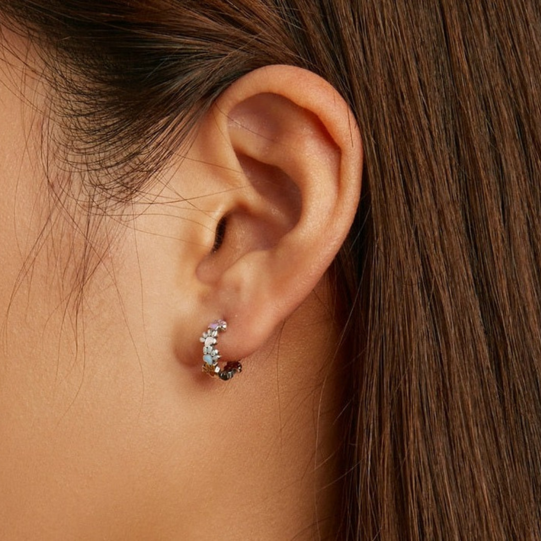 Farverige Poter HoopsØreringe i Ægte Sølv