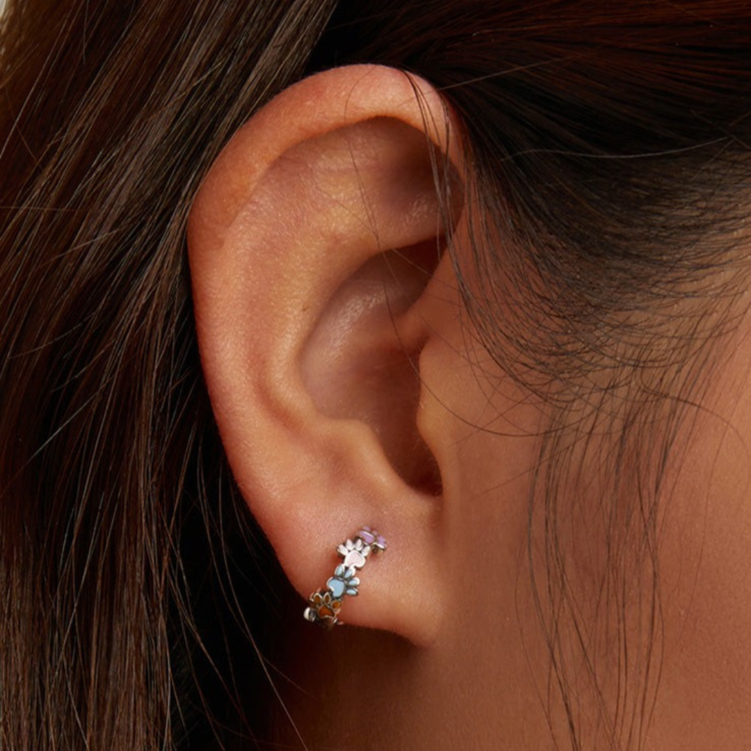 Farverige Poter HoopsØreringe i Ægte Sølv