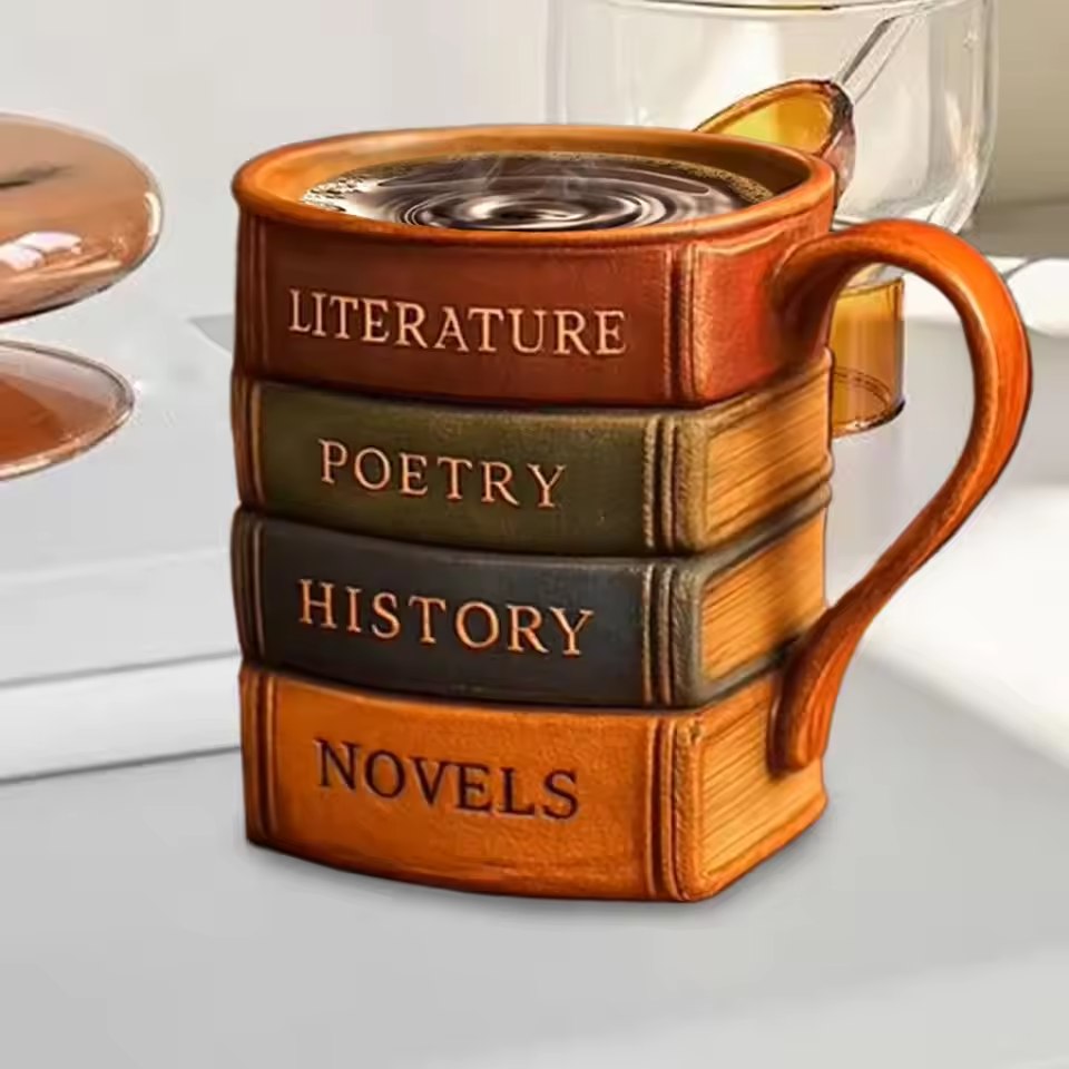 BookLover’s Haven – Håndlavet 3D Biblioteks Kaffemug