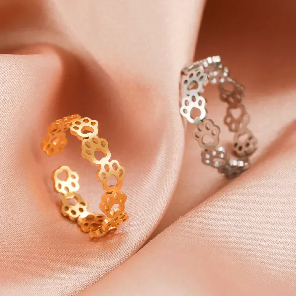 Pote-ring af rustfrit stål – Justerbar finger ring med dyremotiv til kvinder